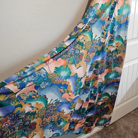Vintage Kiyomi Hawaii 70s Dress Womens Size 10 Maxi Disco Tropical Psychedelic - Picture 2 of 14